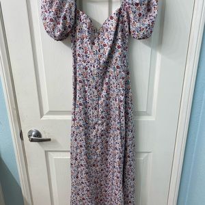 Puff Sleeve High Split Floral Print Dress